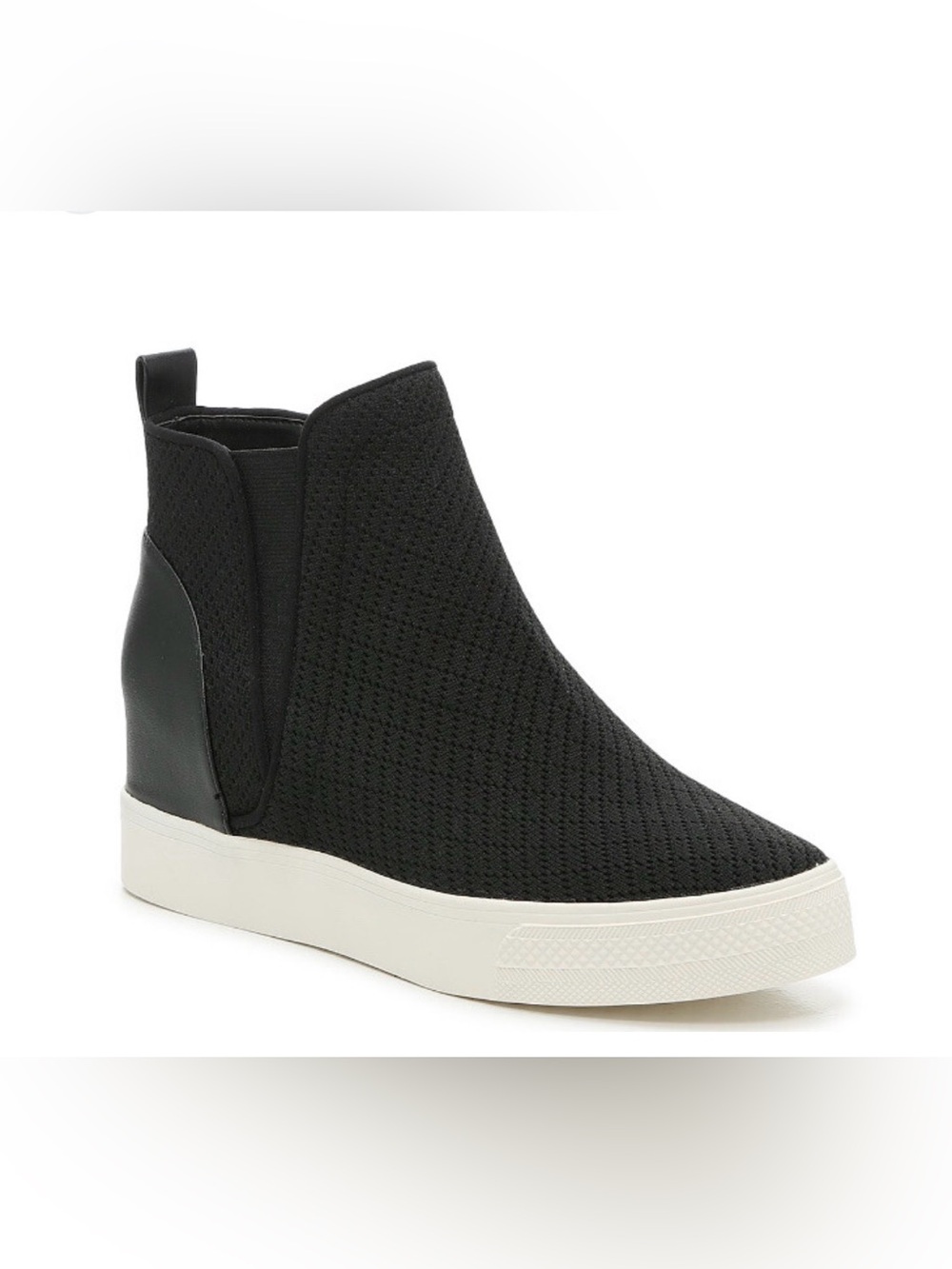 Steve Madden Black Knit Wedge Slip-On Sneaker with White Sole